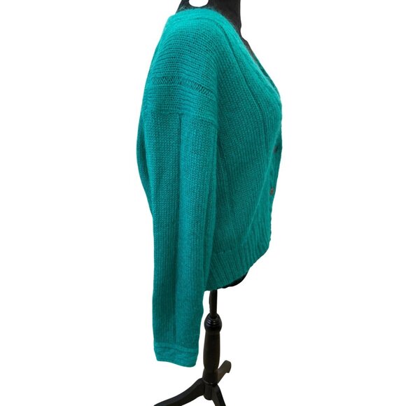 Vintage Gallagher Women's Teal Mohair Blend Cozy Cable Knit Button-Up Cardigan M - Picture 3 of 10